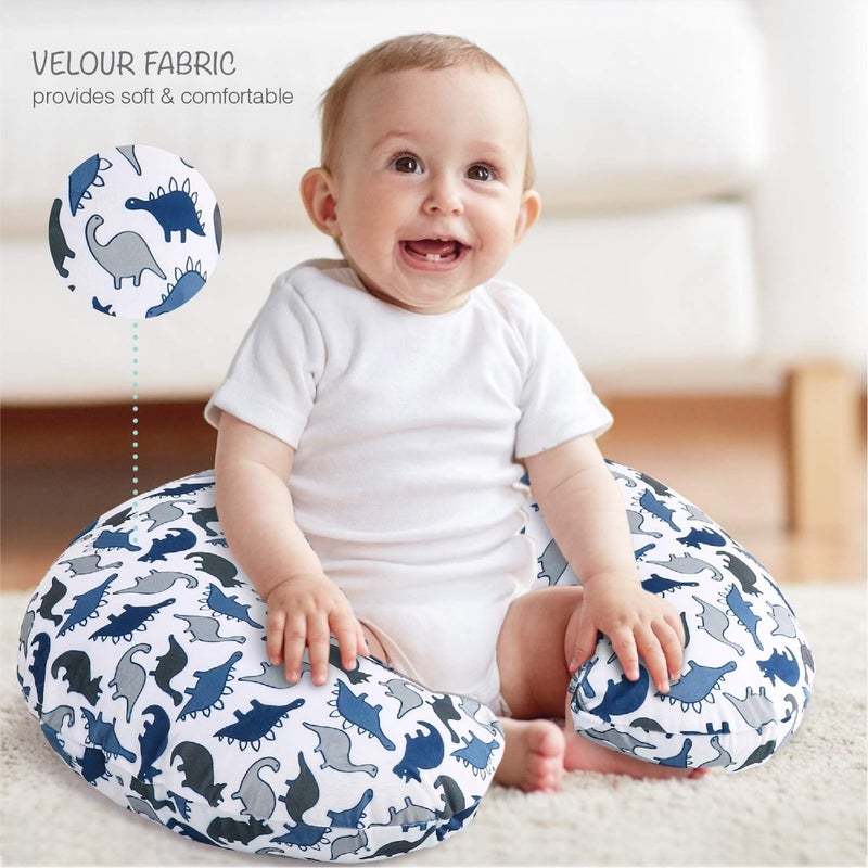 The Peanut Shell Nursing Pillow Cover Set of 2 - Soft Newborn Nursing Baby Girl or Boy Pillow Covers, Supportive & Comfortable Breastfeeding, Tummy Time Must Haves, Baby Essentials - Dino & Blue Minky - Image 4