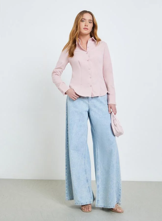 Take Two Light Pink Long Sleeve Back Tie-Up Shirt