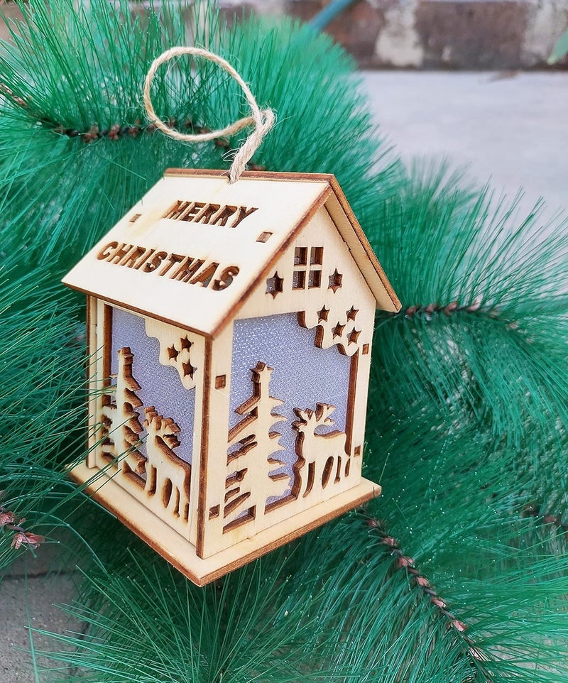 Forty Wings Forty Wings 1 Christmas Light Up Wooden House for Christmas Ornaments Xmas Tree Hangings Ornaments for Christmas Decoration Items for Home Decoration - Image 2