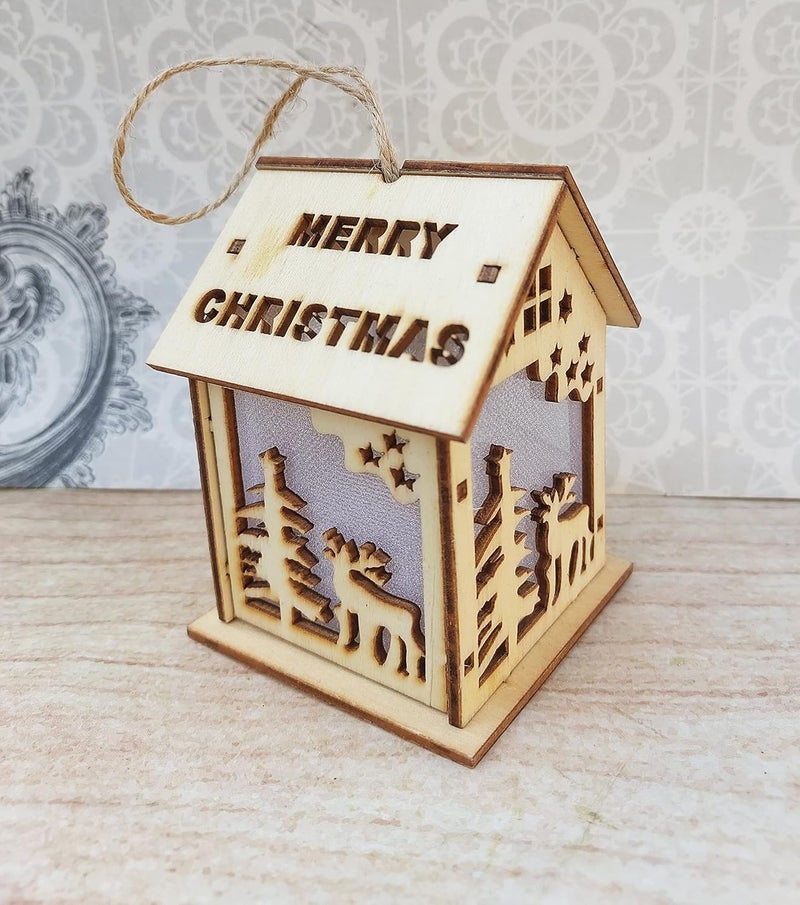 Forty Wings Forty Wings 1 Christmas Light Up Wooden House for Christmas Ornaments Xmas Tree Hangings Ornaments for Christmas Decoration Items for Home Decoration - Image 3