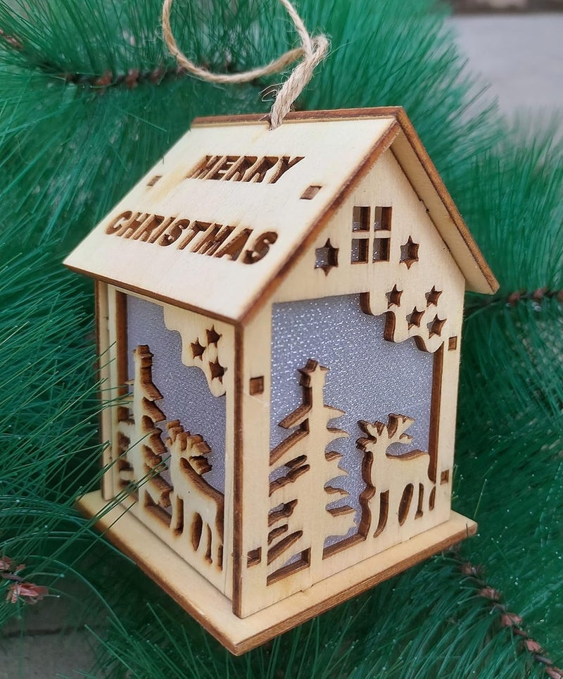Forty Wings Forty Wings 1 Christmas Light Up Wooden House for Christmas Ornaments Xmas Tree Hangings Ornaments for Christmas Decoration Items for Home Decoration - Image 1