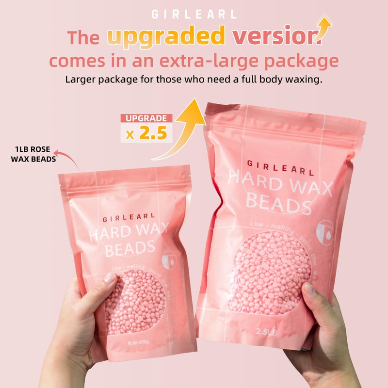 GIRLEARLE Hard Wax Beads for Hair Removal, 2.5lb, Rose Oil Infused, Brazilian Bikini Wax for Women Men, Sensitive Skin, Full Body Legs Face Underarms Waxing Beads - Image 2
