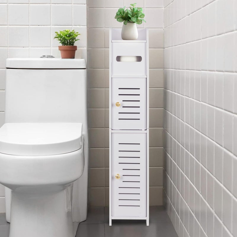 LuiceABC Toilet Paper Holder Stand, Over The Toilet Storage Cabinet for Bathroom, Slim Corner Shelf for Small Space Storage, Small Bathroom Storage Cabinet with Doors - White - Image 1