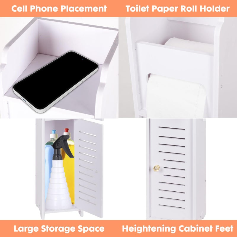 LuiceABC Toilet Paper Holder Stand, Over The Toilet Storage Cabinet for Bathroom, Slim Corner Shelf for Small Space Storage, Small Bathroom Storage Cabinet with Doors - White - Image 5