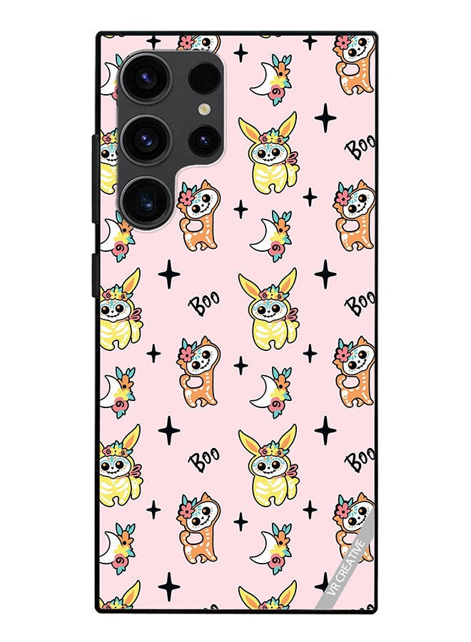 VR CREATIVE Protective Case Cover For Samsung Galaxy S23 Ultra 5G Skeletons Of Cute Animals On Pink Design Multicolour - Image 1