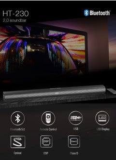 F&D F&D HT-230 40W 2.0 Channel Bluetooth Soundbar\optical inputs \Plug & play USB reader\ Bright LED display\Remote Control  - Image 2