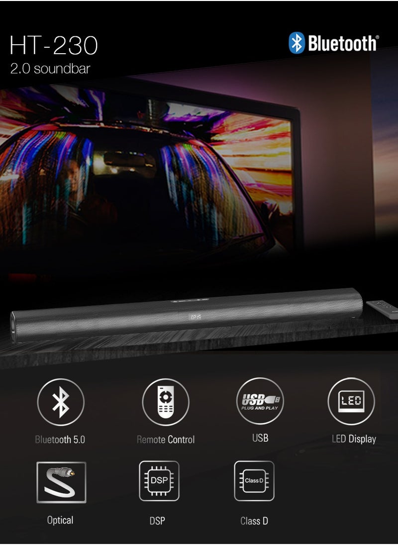 F&D - F&D HT-230 40W 2.0 Channel Bluetooth Soundbar\optical inputs \Plug & play USB reader\ Bright LED display\Remote Control - Image 1
