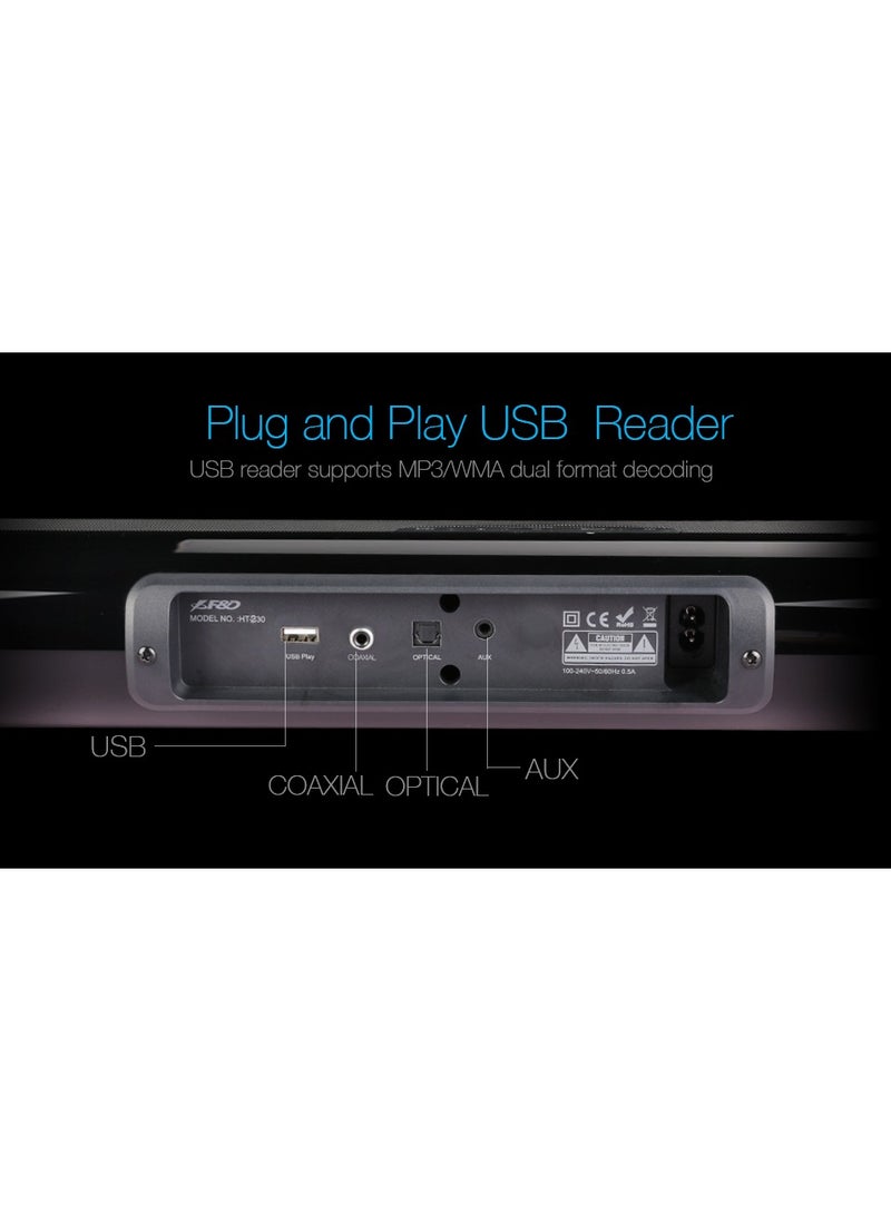 F&D - F&D HT-230 40W 2.0 Channel Bluetooth Soundbar\optical inputs \Plug & play USB reader\ Bright LED display\Remote Control - Image 1