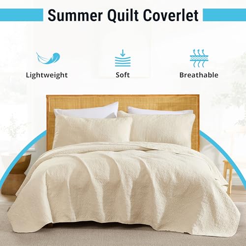HLC.ME HLCME Lorenzo Beige Bedspreads Coverlet Set Soft Bed Full Queen Size Quilt Set Lightweight Queen Size Blanket Set FullQueen Beige - Image 3