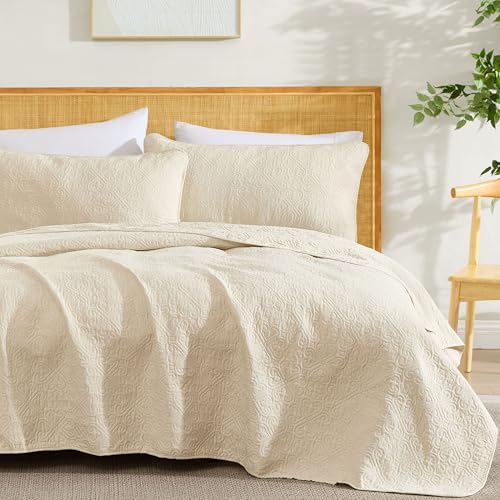 HLC.ME HLCME Lorenzo Beige Bedspreads Coverlet Set Soft Bed Full Queen Size Quilt Set Lightweight Queen Size Blanket Set FullQueen Beige - Image 1