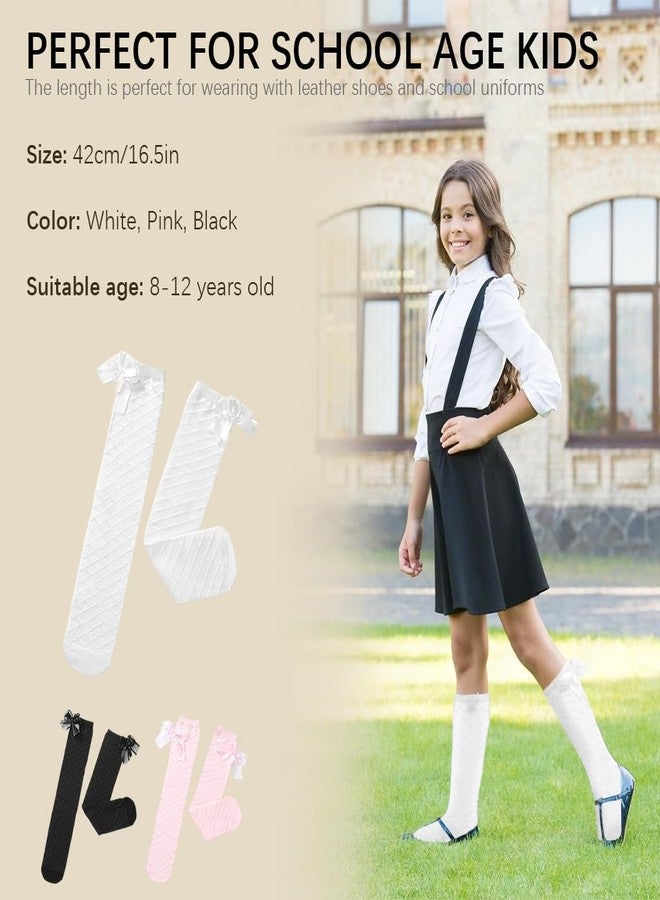 PALAY® 3 Pairs Stockings for Girls, Bow Knee High Socks Stockings for Kids, Fashion Overknee Long Socks for Baby Girls 3-10 Years, 16.5in Cotton Lolita Socks for Skirt, School Uniform (All Season Use) - Image 3