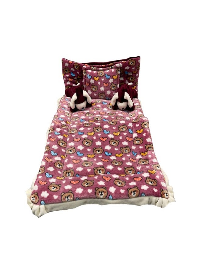 PINKS & BLUES Full Sleeping 5 Piece Baby Bedding Set with 2 Puppy Shape Side Pillows (0-42MONTHS) (Printed Purple) - Image 1