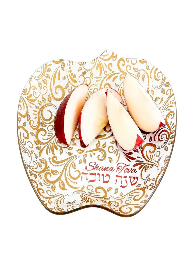Rite Lite Rosh Apple & Honey Plate - Jewish New Year Holiday Party Favors Gifts Shana Tova Judaica Home Decor Hostess Cooking Kitchen Accessories Table Decorations (Gold & Red) - Image 1