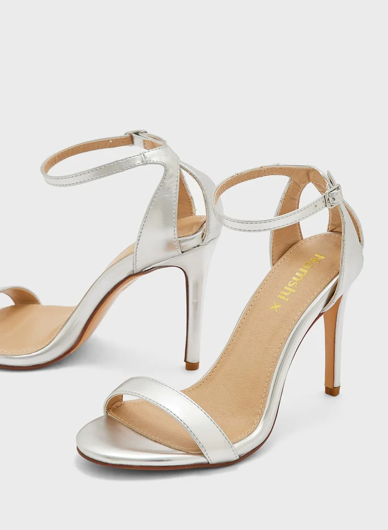 Namshi x Metallic Diamante Ankle Strap Sandal