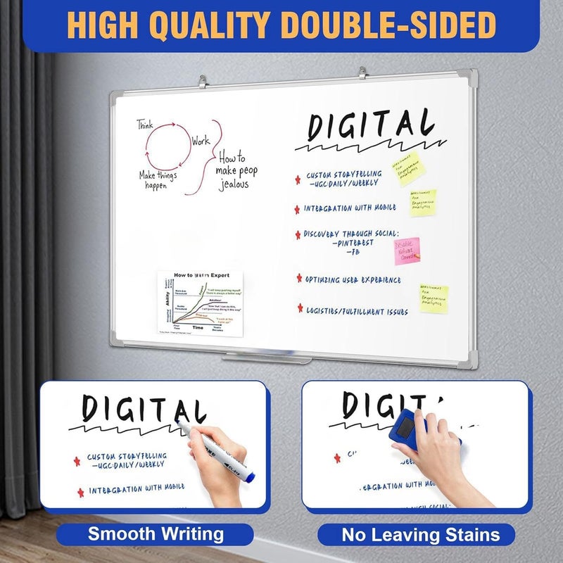SKY-TOUCH Magnetic Whiteboard 90X120Cm, Wall Mounted White Board With Pen Tray, Mountable Dry Erase Wipe Whiteboards For Home Office School Notice Board - Image 4