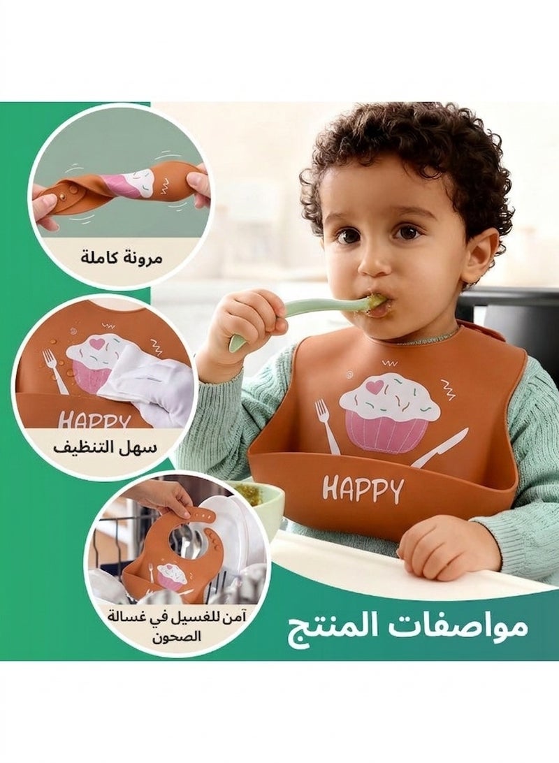 مريلة سيليكون ناعمة للأطفال (1 قطع) – مقاومة للماء والبقع مع جيب لالتقاط الطعام، حزام قابل للتعديل، آمنة للغسيل في غسالة الصحون – مثالية من عمر 10 أشهر حتى 6 سنوات - Image 3