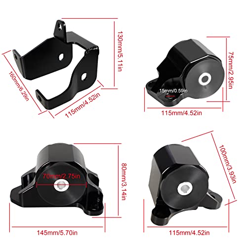 GSTP Engine Billet Motor Mount Bracket Kit Compatible with Honda Civic B or D Series B16 B18 D15 D16 1996-2000 - Image 3