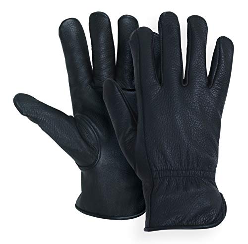 AMERICAN FUR MEN`S FULL GRAIN BLACK DEERSKIN LEATHER GLOVES LINED 40 GRAM 3M THINSULATE (American Fur) (Large) - Image 1