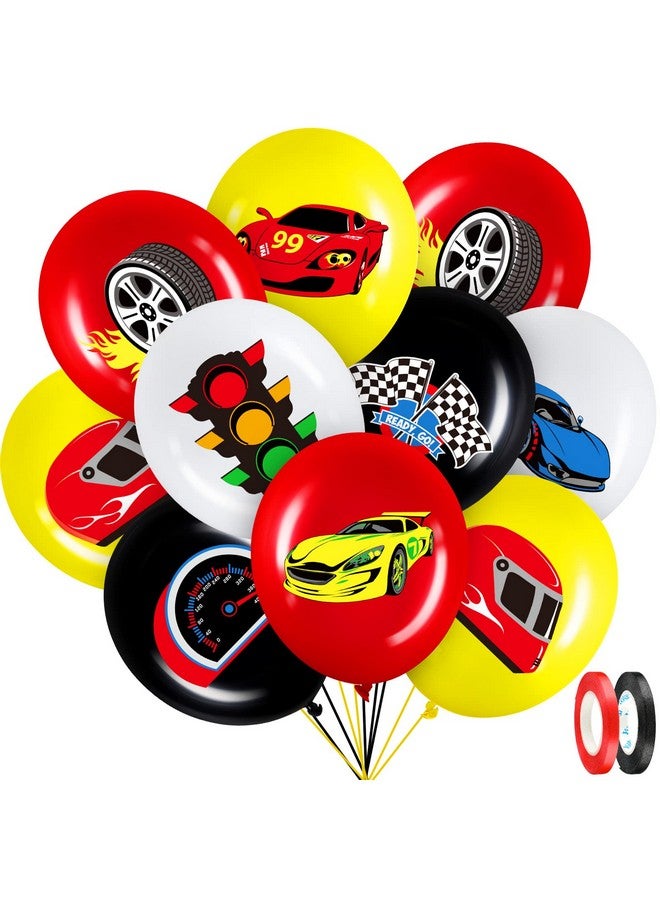 Charniol 40 Pack Race Cars Balloons Birthday Party Supplies,12 Inch Checkered Flags Racing Party Latex Balloons For Race Fans Birthday Party One Two Fast Birthday Party Decorations Supplies - Image 1