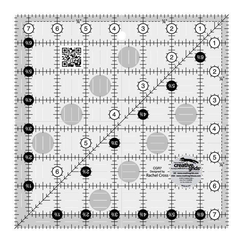 Creative Grids Quilt Ruler 712in x 712in Square CGR7 Made in USA NonSlip Grip Acrylic Quilting Sewing Crafting Patchwork Ruler for Measuring Cutting Fabric