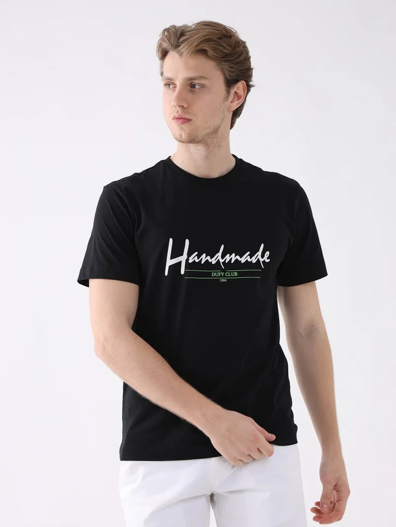 Dufy Black Black Men's Regular Fit O-Neck Tshirt for Men | Best Price UAE