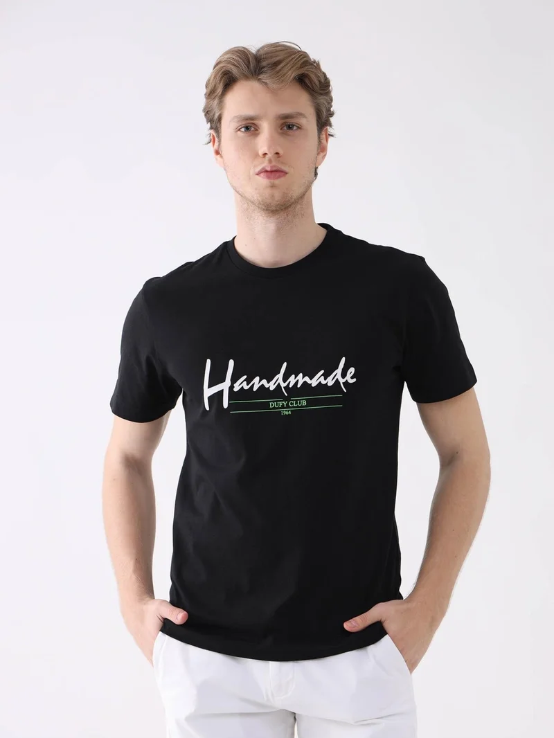 Dufy Black Black Men's Regular Fit O-Neck Tshirt for Men | Best Price UAE