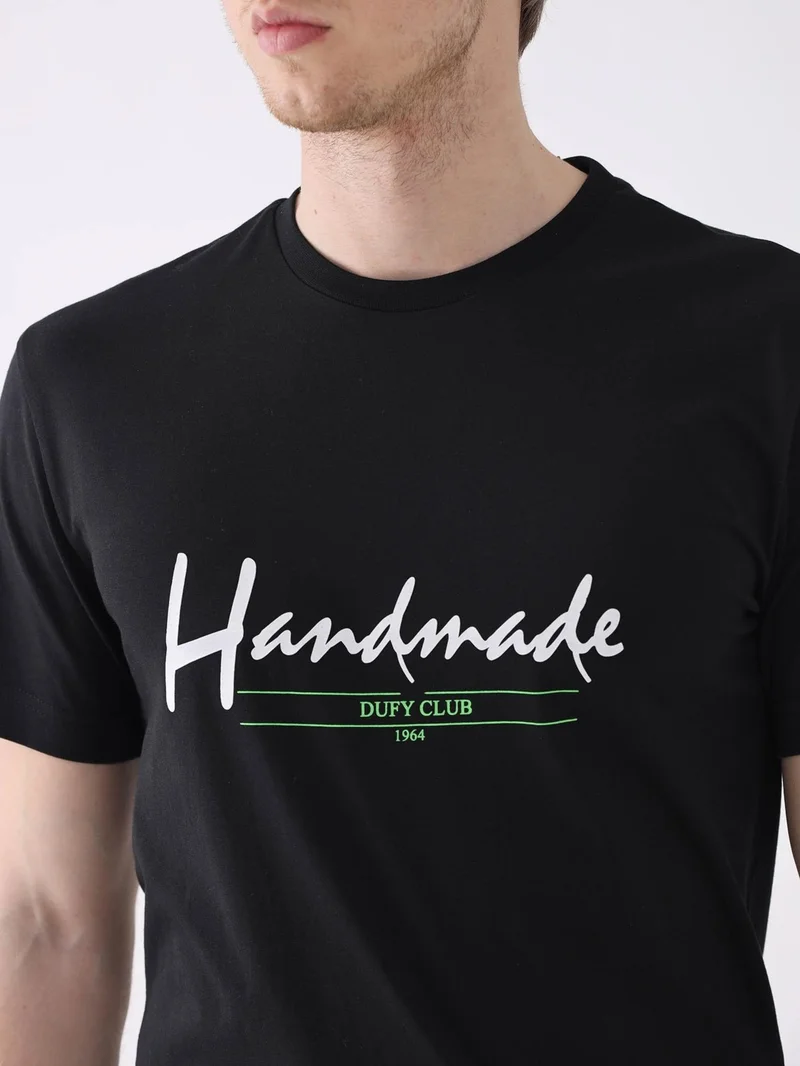Dufy Black Black Men's Regular Fit O-Neck Tshirt for Men | Best Price UAE