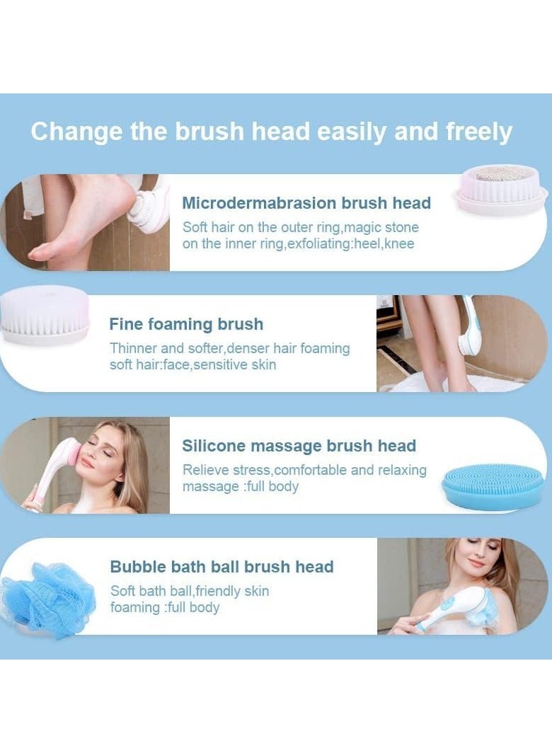 Barakah Electric Body Brush Shower Brush Waterproof Electric Body Scrubber Silicone Facial Brush 4 Spin Brush Heads Shower Brush Bath Scrubber Exfoliating Back Brush Long Handle for Shower Women Men - Image 5