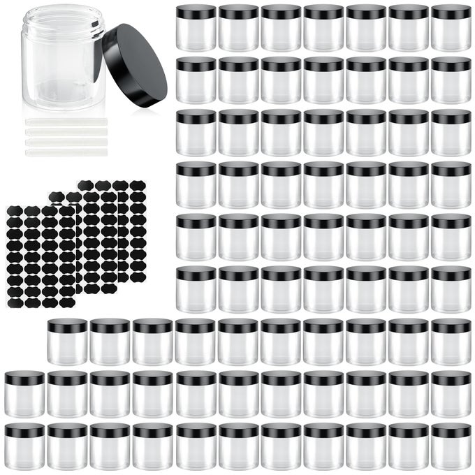 60 PACK 4 OZ PLASTIC CONTAINERS WITH LIDS CLEAR TRAVEL SIZE LEAK PROOF MAKEUP TRAVEL CONTAINERS BPA FREE COSMETIC SLIME JARS FOR LOTION CREAM BODY BUTTER MAKEUP OINTMENTS 60