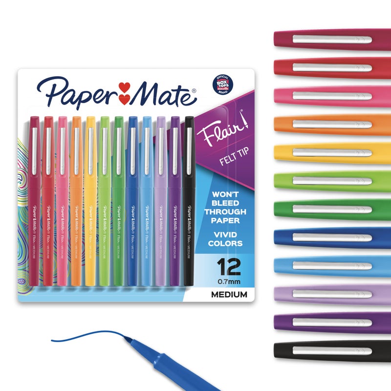 Paper Mate Flair Felt Tip Pens, Medium Point (0.7mm), Assorted Colors, 12 Count - For Arts & Crafts, Note-Taking, Journaling, School Supplies for Teachers & Students - Image 1