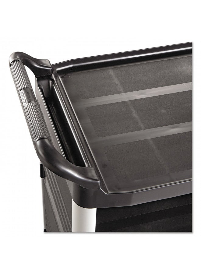 Rubbermaid Commercial Products Rubbermaid Commercial Products Xtra Utility Cart with Wheels, 300-Pound Capacity, 20w x 40-5/8d x 37-4/5h, Black, Three Shelf Cart for Kitchen/Restaurant/Cafeteria/School/Storage  - Image 2