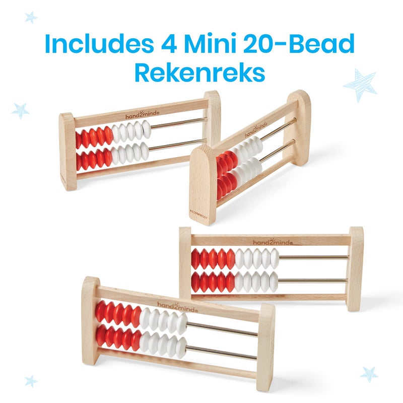 hand2mind Mini 20-Bead Wooden Rekenrek, Number Rack for Kids, Abacus for Kids Math, Counting Beads, Math Manipulatives, Elementary Teacher Must Haves (Set of 4) - Image 2