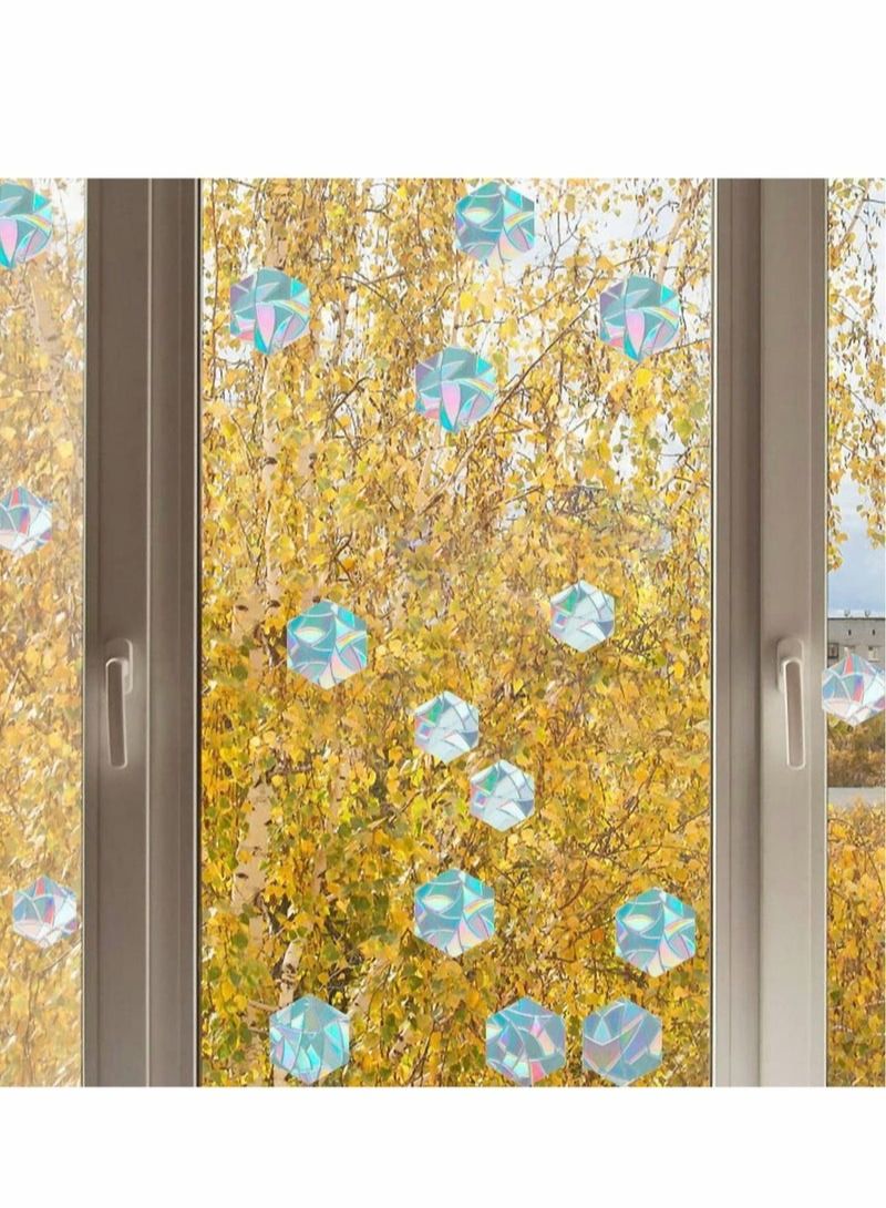 Static Window Clings, 16 Pcs Hexagons and Bee Anti-Collision Decals to Save Birds from Collisions, Non Adhesive Prismatic Vinyl Rainbow Stickers - Image 2