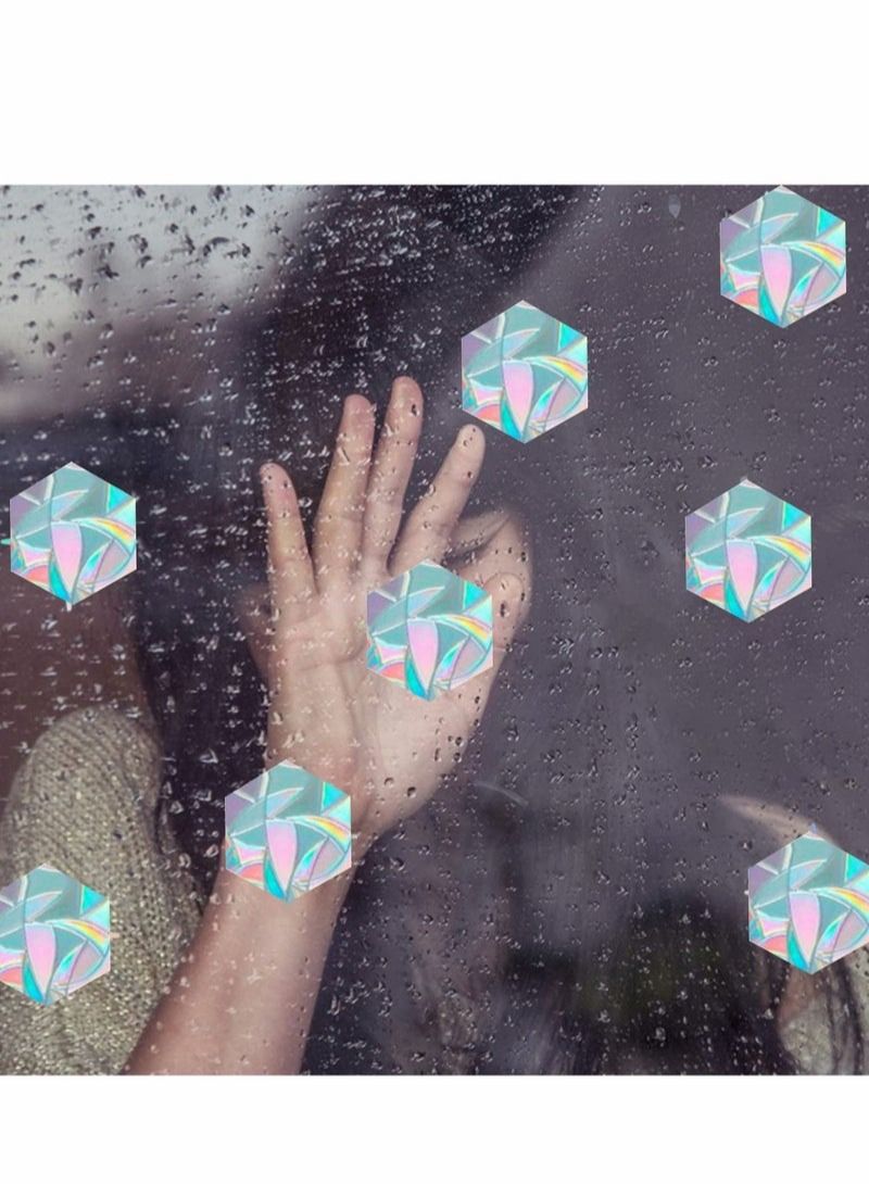 Static Window Clings, 16 Pcs Hexagons and Bee Anti-Collision Decals to Save Birds from Collisions, Non Adhesive Prismatic Vinyl Rainbow Stickers - Image 3