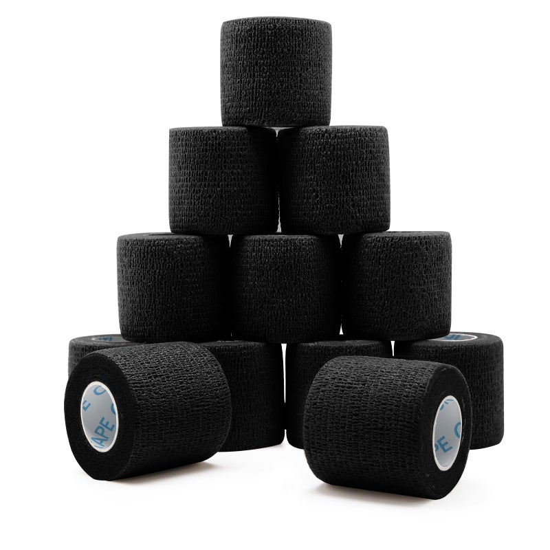 OK TAPE 12 Rolls Self Adhesive Bandage Wrap Elastic Athletic Tape Self Stick Bandage Tape Vet Wrap Medical Wrap for Wrist Feet 2 x 5 Yards Black