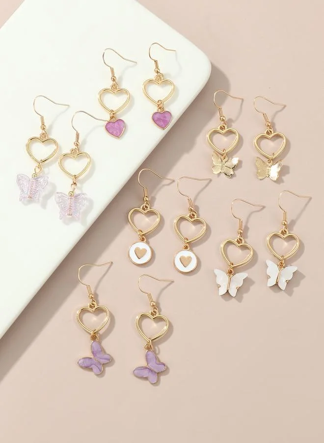Girls Set of 6 - Butterfly Drop Earrings