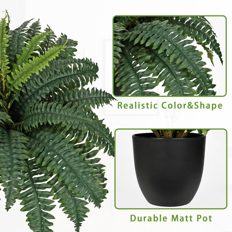 Hollyone Artificial Large Fern Boston Potted Plant for Outdoors & Indoor 25.5inch Faux Fake Fern Bush Plant in Pot for Patio Garden Farmhouse Windowsill Entrance Porch Office Living Room Home Decor - Image 3