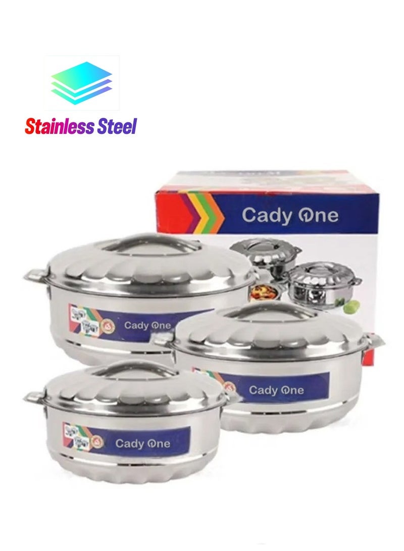 Cady One set of 3-piece stainless steel food containers1000ml 1500ml 2500ml - Image 1
