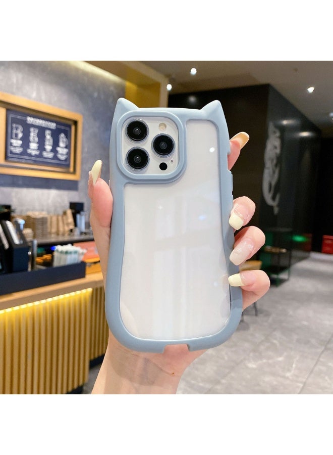 NIBEMINENT Cat Ears Protective TPU Case Cover For iPhone 15 Pro Max, Blue
