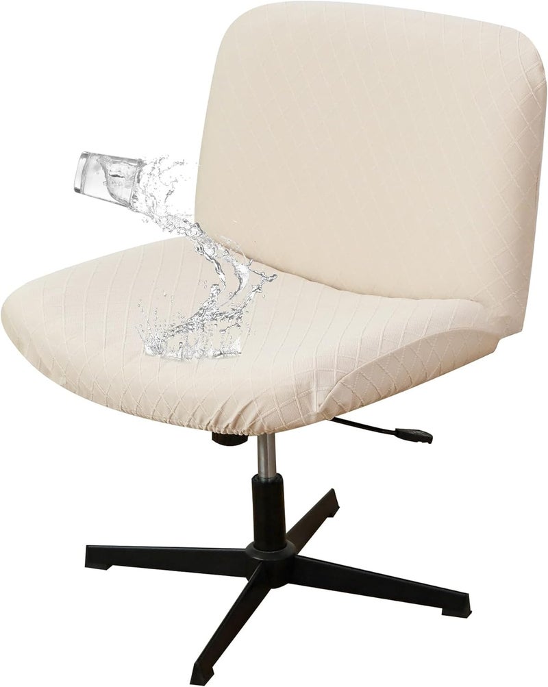 EVOLLER Store Criss Cross Chair Cover Waterproof Beige Jacquard Wide Armless Vanity Chair Slipcover 1 Piece Washable - Image 1