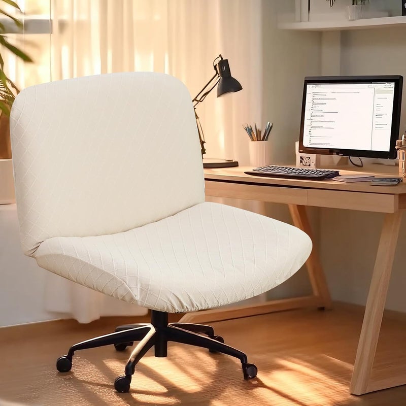 EVOLLER Store Criss Cross Chair Cover Waterproof Beige Jacquard Wide Armless Vanity Chair Slipcover 1 Piece Washable - Image 2