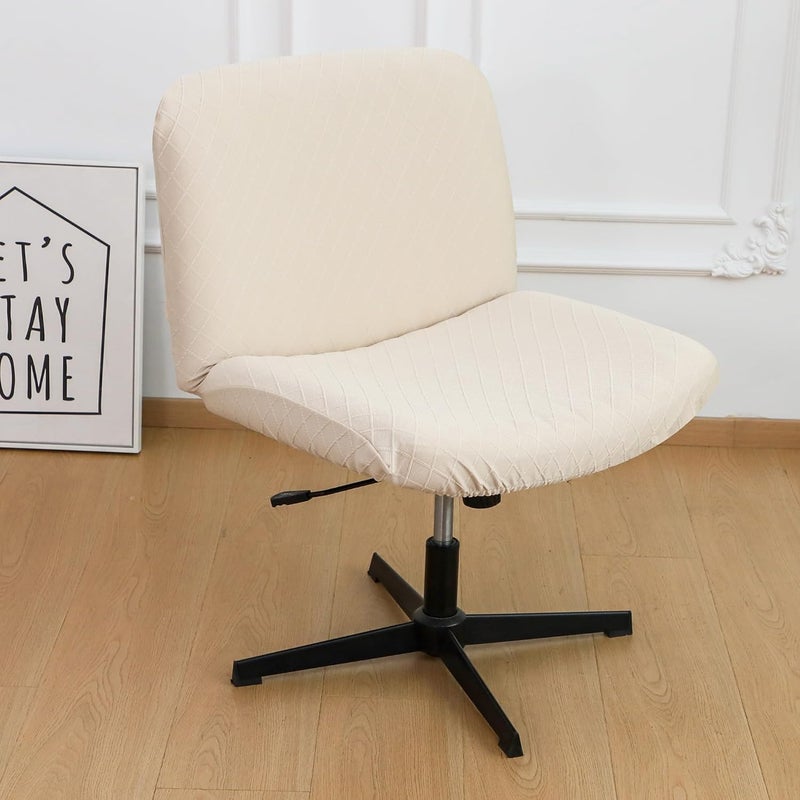 EVOLLER Store Criss Cross Chair Cover Waterproof Beige Jacquard Wide Armless Vanity Chair Slipcover 1 Piece Washable - Image 4