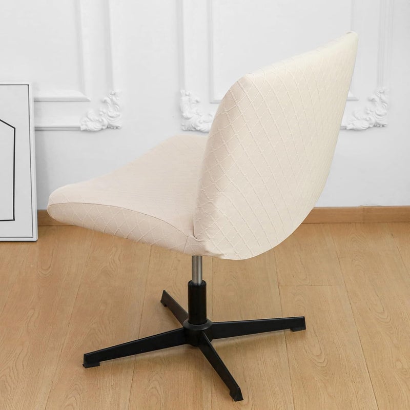 EVOLLER Store Criss Cross Chair Cover Waterproof Beige Jacquard Wide Armless Vanity Chair Slipcover 1 Piece Washable - Image 5