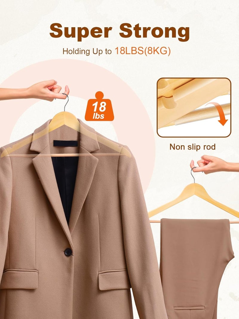 HOUSE DAY Wooden Hangers 20 Pack Natural Wood Smooth Finish Coat Hangers for Closet, Heavy Duty Solid Wood Suit Hangers for Clothes, Jacket, Shirt, Pants, Dress - Image 2