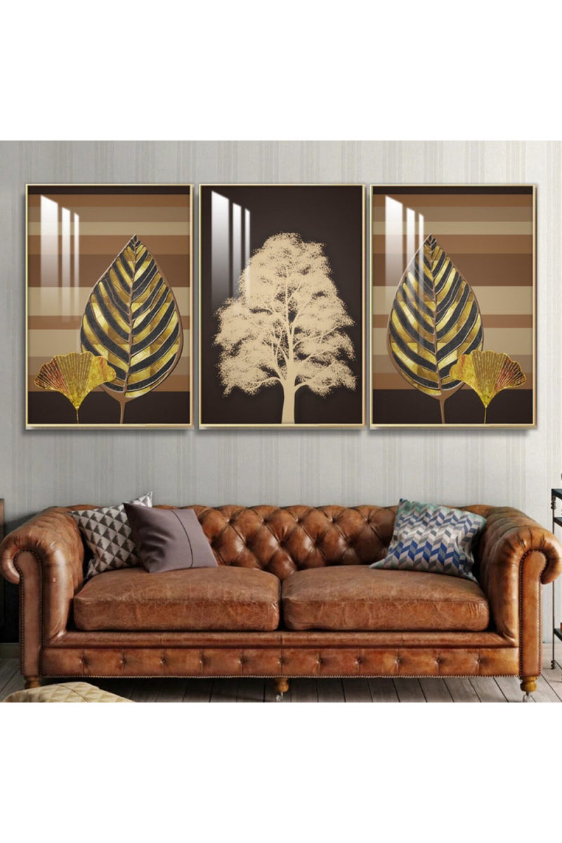 Marktna Three wooden wall painting with a frame and a clear acrylic layer - Image 1
