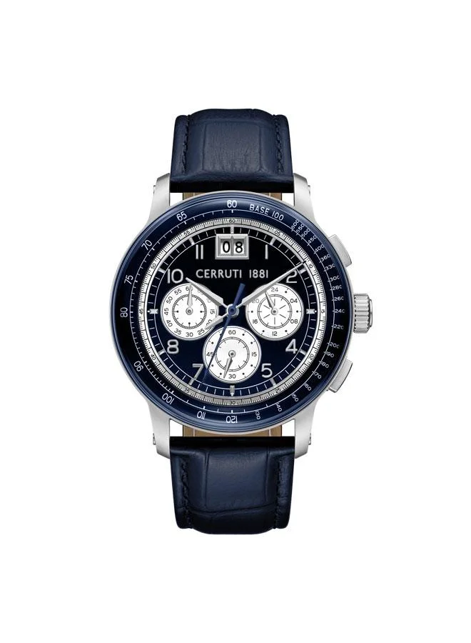 Petroio 43mm Blue White Dial Genuine Leather Strap Chronograph Watch For Men