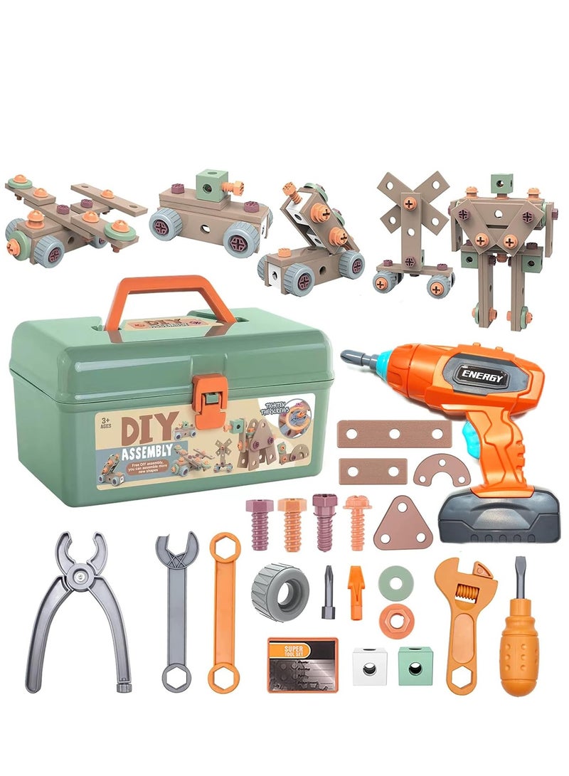 144-Piece Kids Montessori Tool Set, Pretend Play Construction Tool Kit with Electric Drill Hammer Tool Accessories, Power Tool Box Set with Tool Box for Girls Boys  - Image 1