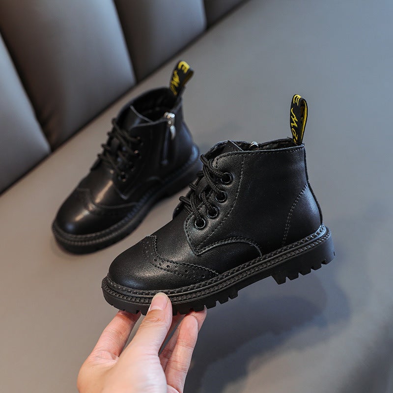 Boys And Girls Cotton Shoes British Style Boots 2025 Winter Fleece-Lined Baby Students Large Cotton Two Cotton Warm Winter Shoes - Image 2