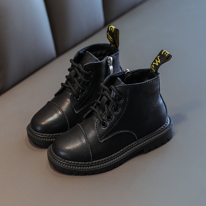 Boys And Girls Cotton Shoes British Style Boots 2025 Winter Fleece-Lined Baby Students Large Cotton Two Cotton Warm Winter Shoes - Image 1