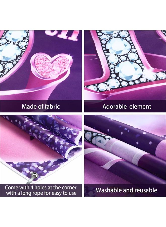 Sumind Happy Birthday Party Decorations, Large Fabric Pink Purple Happy 10th Anniversary Birthday Sign Banner Photo Booth Backdrop Background with Rope for Girls Birthday Party Favor, 72.8 x 43.3 Inch - Image 3